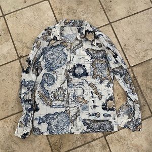 Vintage 70s nautical map button up